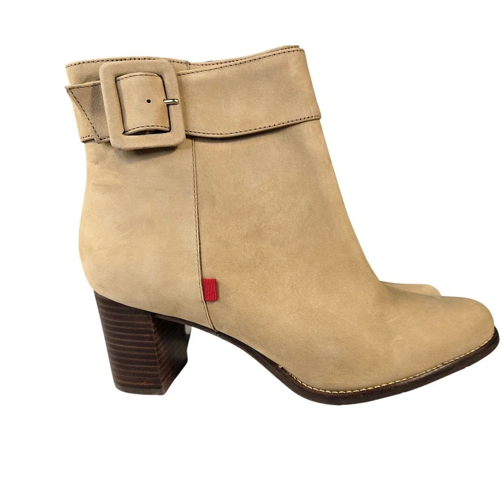 Marc Joseph New York Tan Suede Buckle Ankle Boots Womens 10.5 Block Heel Zipper